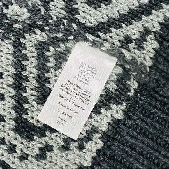 NWT! Talbots Mid Length Wool Blend Chunky Knit Geometric Gray Metallic Thread - Picture 6 of 12